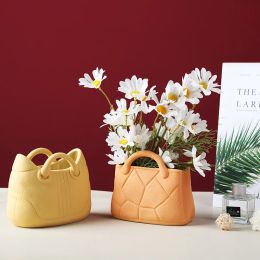 Creative Ceramic Handbag Vase Minimalist Hydroponic Flower Ornament