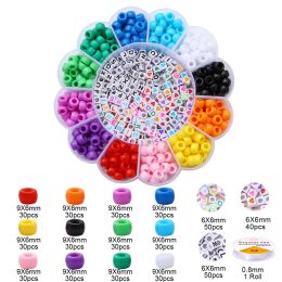 500pcs Pony Ball Set with 12 colors with letter beads and elastic rope, suitable for multi-color bracelet beads, braid beads, ha