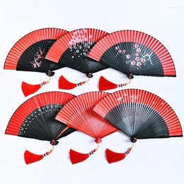 Decorative Figurines Classical Lady Folding Hand Fan Summer Bamboo Craft Silk Portable Chinese Hanfu Cheongsam Deraction Ventilador