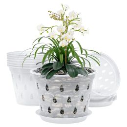 1x Flowerpot Garden P-lanter Drainage Pot With Holes Transparent Orchid Baskets Plastic Breathable Flower Pots Accessory Sets