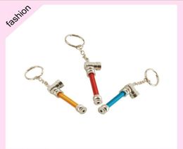 keychain Smoking Pipes Accessories Tools Smoke metal Cigarette Dry Herbal Aluminium tobacco pipe 6colors 74mm length6679938