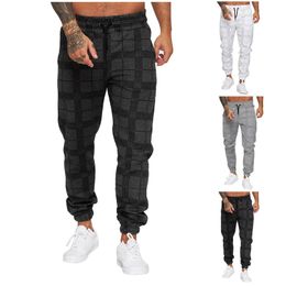 Mens Streetwear Jogging White Plaid Pants Sweatpants Men Business Casual Trousers Vintage Straight Long Pants Pantalon Homme 240408