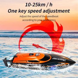 2.4G 4CH RC Boat Waterproof 25km/H High Speed Electric Racing Speedboat with LED Light Outdoor Lakes Pools Toys for Boys Kids