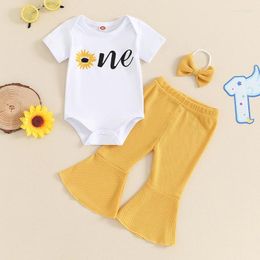 Clothing Sets Baby Girl First Birthday Outfit Trip Around The Sun Romper Bell Bottom Pants With Headband 3Pcs Set