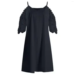 Casual Dresses Fashion Women V-Neck Lace Hollow Out Strapless Solid Sexy Sling Dress Formal Occasion Evening Loose Women'S