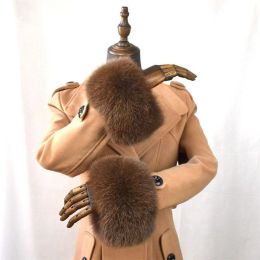 Real Fox Fur Cuffs Winter Natural Fur Sleeves Warm Arm Warmmer Wristband Fluffy Fur Cuffs For Women Coat Female Elastic Sleeve