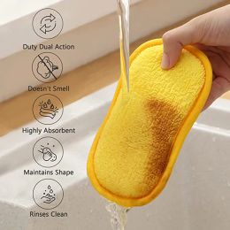 1/5 Pcs Kitchen Cleaning Sponge for Dish Non-Scratch Microfiber Sponge Scrubber Kitchen Home Cleaning Pot Pan Dish Washer Sponge