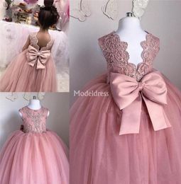 Lovely Lace New Flower Girls Dresses Back Bow Tulle Appliques Girls First Communion Dresses Cute Holy Child Brithday Party Gowns C6058129