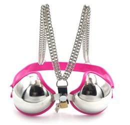 Female Sexy Stainless Steel Pink Bra Belt Device BDSM Bondage Restraint Toys For Couples3637806