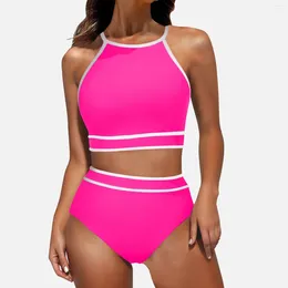 Women's Swimwear Swim Suits With Shorts Neck Top High Waisted Bikini Set Sport Colour Matching Long Board For Women