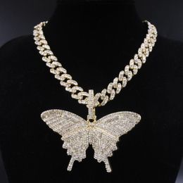 Big size Butterfly pendant charm 12mm bubble miami curb cuban chain hip hop necklace rapper gift rock men women jewelry golden192i
