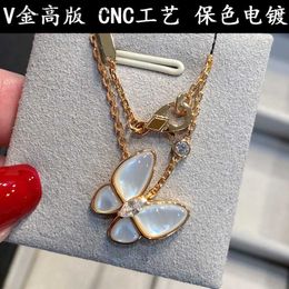 Top Luxury Fine Women Designer Necklace Vancefe v Gold High Version Butterfly Natural White Fritillaria Necklace for Women Thick Plated Designer Necklace