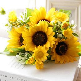 Decorative Flowers 1 Bunch Artificial Flower Decor Sunflower Bouquet For Home Wedding Decoration Living Room Party Table