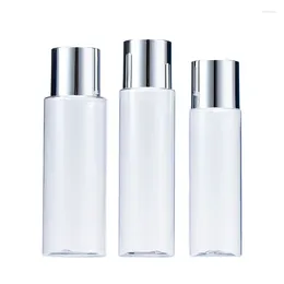 Storage Bottles 30pcs Empty Clear PET Plastic Toner Bottle 100ml 150ml 200ml Transparent Cosmetic Container Packaging Shiny Silver Screw Lid