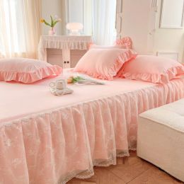 White Lace Bed Sheet Skirt Queen/King Size Bed Cover Solid Colour Plain Bedspreads For Double Bed(pillowcase need order)