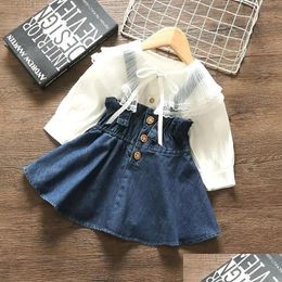 Girls Dresses Girl 2023 Fashion Dress Spring Autumn Longsleeve Shirt Denim Suspender Skirt Soft Comfortable Clothes Drop Delivery Baby Dhmkm