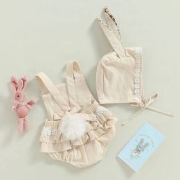 ma&baby 0-18M Easter Toddler Newborn Infant Baby Girl Romper Cute Floral Bunny Ear Rabbit Pompom Jumpsuit Overalls D01
