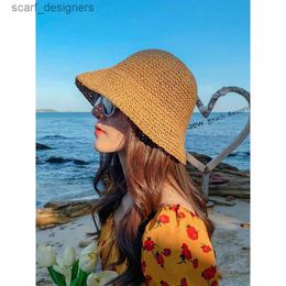 Wide Brim Hats Bucket Hats 2021 New Womens bucket hat Cap female womens summer hats braided straw hat Fishing hat elegant for women Beach Straw hat Y240409