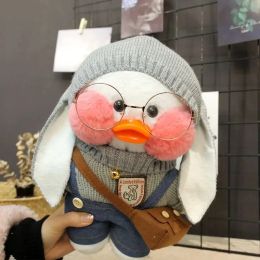 Cute Cafe White Duck Stuffed Plush Animals Toy Wear Glasses And Clothes Soft Doll Girl Birthday Creative Gift For Children 30cm