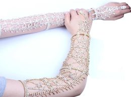 Sparkly Bridal Gloves Bracelet Brace Lace Wristlet Brides Crystals Beads Wristband Elbow Length Bracelet Wristband Wedding Accesso8583515