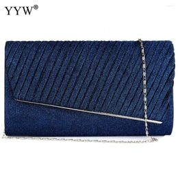 Evening Bags Blue Clutch Bag With Chain Crossbody For Women 2024 Wedding Party Luxury Clutches And Purse Female Sac