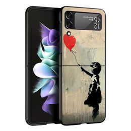 Street Art Banksy Graffiti Hard Black Cover for Samsung Galaxy Z Flip 4 3 5 5G Phone Case Flip4 Flip3 Flip5 Pattern Luxury Shock