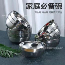 Bowls 304 Stainless Steel Bowl Household Grade Double Layer Soup Student Cafeteria Instant Noodles Anti Drop A