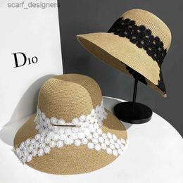 Wide Brim Hats Bucket Hats 2022 NEW Womens Summer Bucket cool lace Straw Hat for men Panamas UV Protection Sun Visor Seaside Beach Hat Tide Summer Hats Y240409