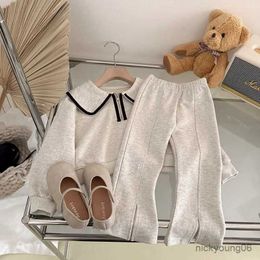 Clothing Sets Baby Girls Sweater Set Spring and Autumn Childrens Korean Doll Neck Top+Split Flare Pants 2-PCS Kids Casual Clothing Set