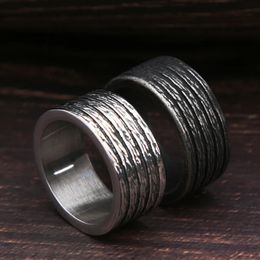 Vintage Black/Silver Colour 14K Gold Striped Ring For Men Women Personality Fashion Punk Men Rings Jewellery Gift
