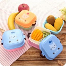 Cute Animal Pattern Plastic Lunch Food Box Children Baby Snack Box Double Layers Lunchbox Portable Microwave Food Container