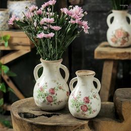 Vases Vintage Ceramic Vase Ornaments Living Room Flower Container Elegant Creative Chinese Ice Crack Home Decorations Gifts