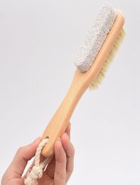 2 in 1 Sided Natural Bristles Brush Scrubber Wooden SPA Shower Brush Bath Body Massage Brushes Back Easy Clean Brushes Foot Files 3889440