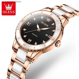 Wristwatches OLEVS 9985 New For Women Ceramic strap Roman Scale Calendar Waterproof Luxury Elegant Quartz Womens Wrist Set240409