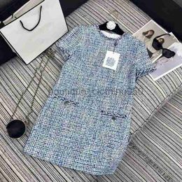 Basic & Casual Dresses Designer Women's Dress 24 Year Early Spring New Style Versatile Weaving Thick Tweed Round Neck High Waist Slimming Short Sleeve Dress