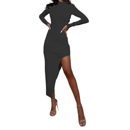 Casual Dresses Sexy Cutout Bodycon For Women 2024 Spring Long Sleeve Turtleneck Dress Female Irregular Party Club Robe Femme