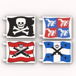 Printed Pirates Flag Building Block, MOC Brick Part Toy, Jolly Roger with Black Crossed Cannons, 2525, 6x4, 2335, 2x2, 1Pc