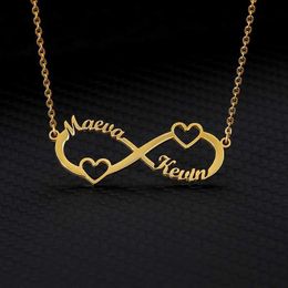 Pendant Necklaces Customized Double Heart Name Unlimited Necklace Suitable for Women Stainless Steel Personalized Jewelry GiftsQ
