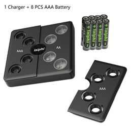 Laiphi AA AAA 1.5V Lithium Rechargeable Battery and Charger set, charging 8 AA or 8 AAA at one time with 8 slots charger