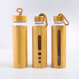 Custom Printed Cool Design Gym Glass Water Bottle with Protection Cover and Wooden Lid