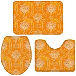 Bath Mats 3 Pieces Rug Set Toilet Seat Cover Orange African Elephant Art Drawing Print Contour Pedestal Mat And Lid