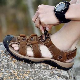 Sandals Summer Men'sHollow Breathable Slippers Outdoor Baotou Beach Shoes Dad's Mens Sandalias2024