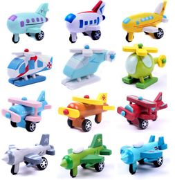 12 PCS Set Export Children Diecasts Wooden Airplane Toys 5CM Cartoon Minicar Model Vehicle Wood Mini plane Baby Toys Kids Gift5420531