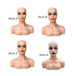 Female Bald Mannequin Head, Wig Display Model, Smooth Multifunctional with Shoulder Manikin for Jewellery Wig Making