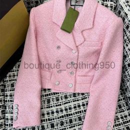 designer Women's Jackets Coats 24 Spring New Product Nanyou Simple Short Double breasted Suit Collar Light Pink Sequin Embroidered Coat