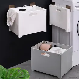 Laundry Bags Punch-free Folding Basket Plastic Decorative Wall Shelf Sundries Storage Box Clothes Toy Organiser Hanging Hamper
