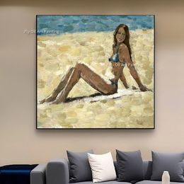 Sea Beach Painting Vintage Oil Painting On Canvas By Ukraine Artist Hand Painted Girl On Beach Figure Of A Girl Sea Wall Art For Home Decor