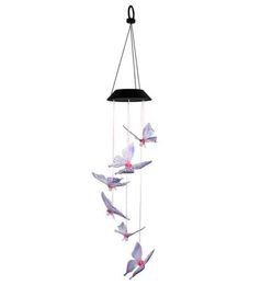 Newest Design Solar Intelligent Light Control Design and Color Shell Butterfly Wind Chime Corridor Decoration Pendant Solar Panel 4214040