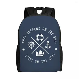 Backpack What Happens On The Boat Stays Backpacks Nautical Sailor Quotes College School Travel Bags Bookbag 15 Inch Laptop