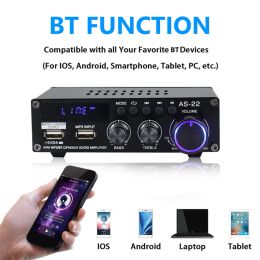 Amplifier AS22 DC12V HiFi Digital Amplifier Stereo Amplifier Bluetooth 5.0 Receiver Subwoofer MP3 FM Radio for Home Car MAX 300W x 2